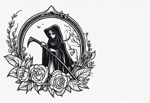 death with scythe and nightshade mortician funeral cute tattoo idea