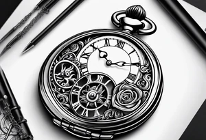 Old school pocket watch exploded showing inner mechanism tattoo idea