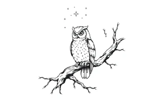 wise owl perched on ancient oak branch under starlit sky tattoo idea