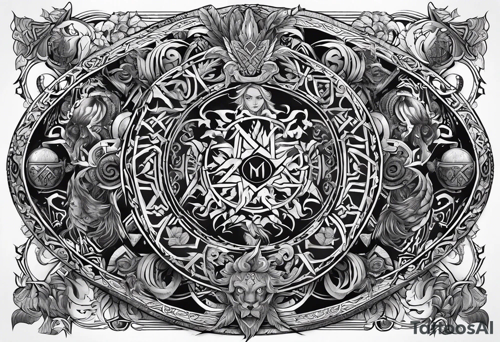 gods of Scandinavian mythology and runes tattoo idea