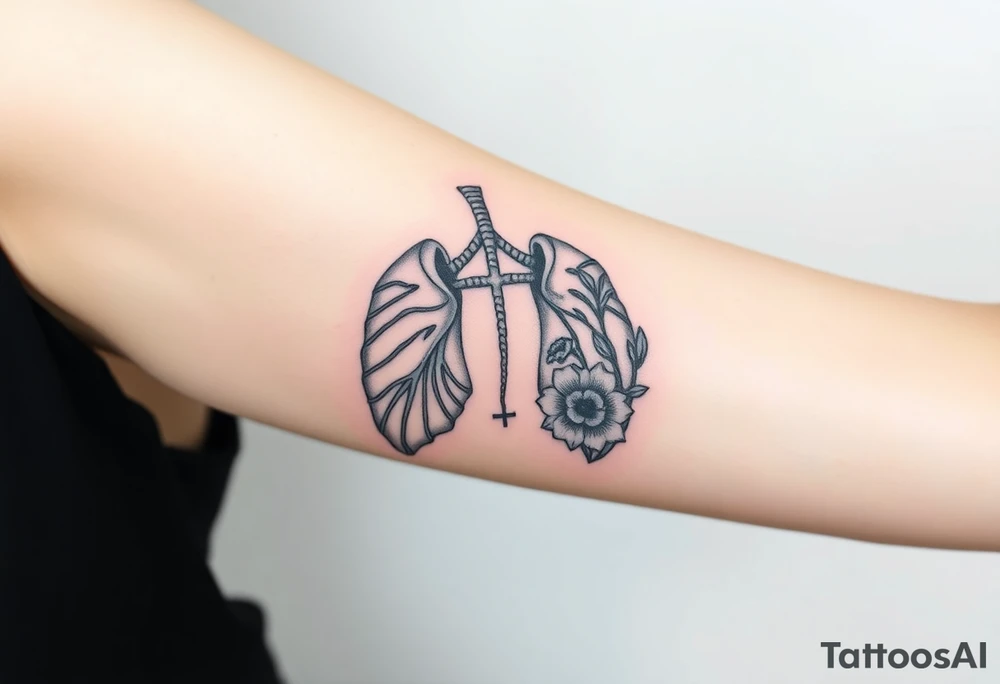 tattoo with skeleton lungs
: one side representing death and the other life. (from death to life) with a simple cross down the middle. The life side I's like the following flowers: Morning Glory, Lily of the Valley, Daffodil, Rose, Poppy, and Iris tattoo idea
