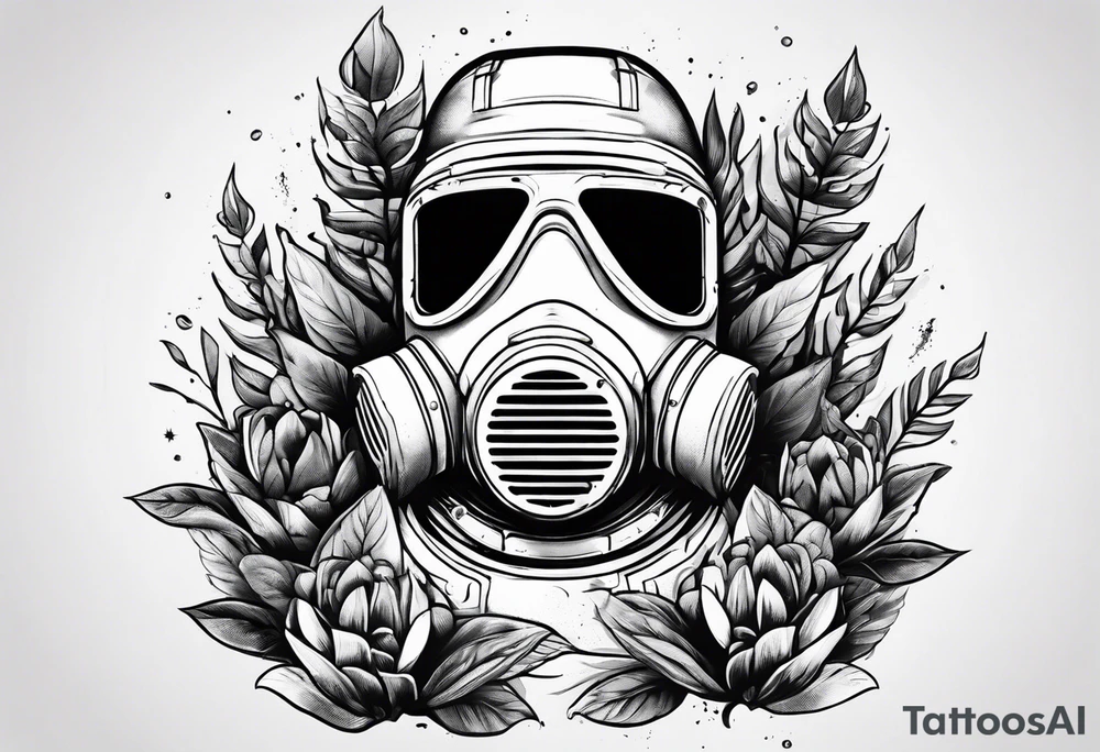 plants growing around a hazmat suit mask tattoo idea