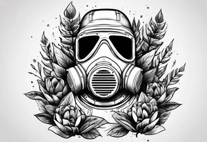 plants growing around a hazmat suit mask tattoo idea