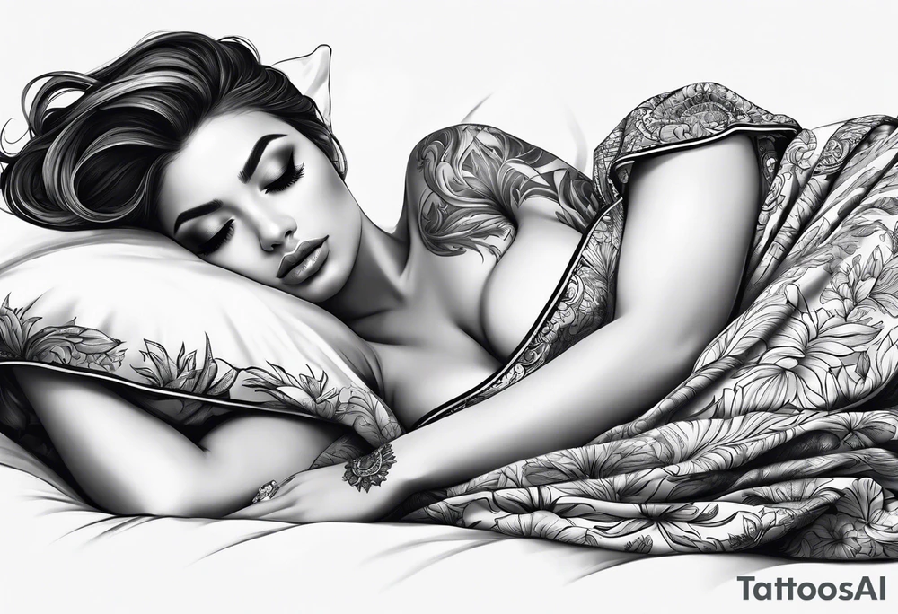 full body girl sleeping in blanket tattoo idea