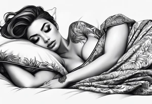 full body girl sleeping in blanket tattoo idea