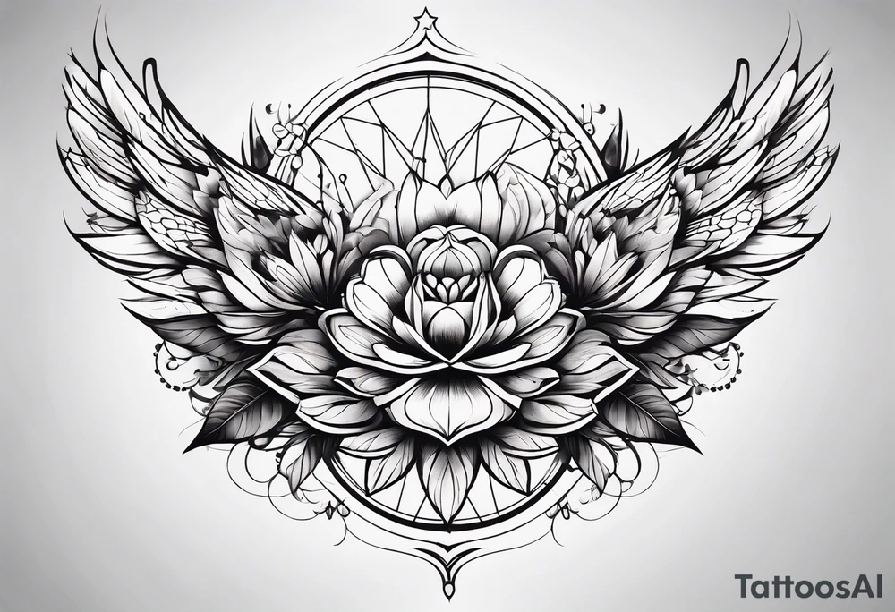 Flower tattoo with wings for full arm sleeve tattoo idea