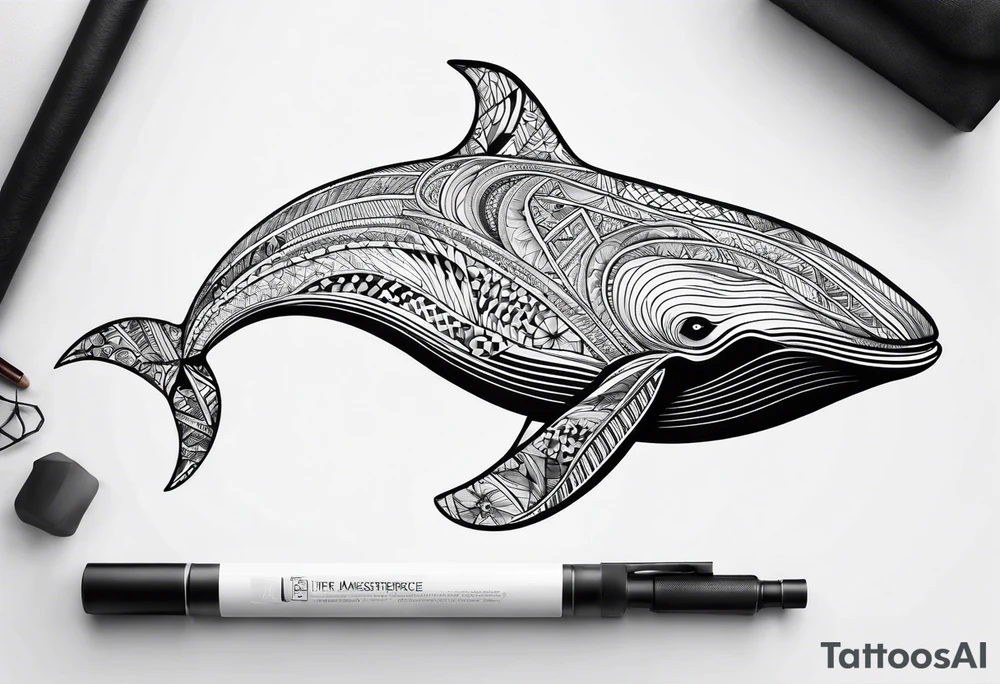 nordic geometric whale sleeve tattoo idea