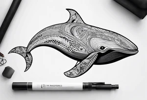 nordic geometric whale sleeve tattoo idea