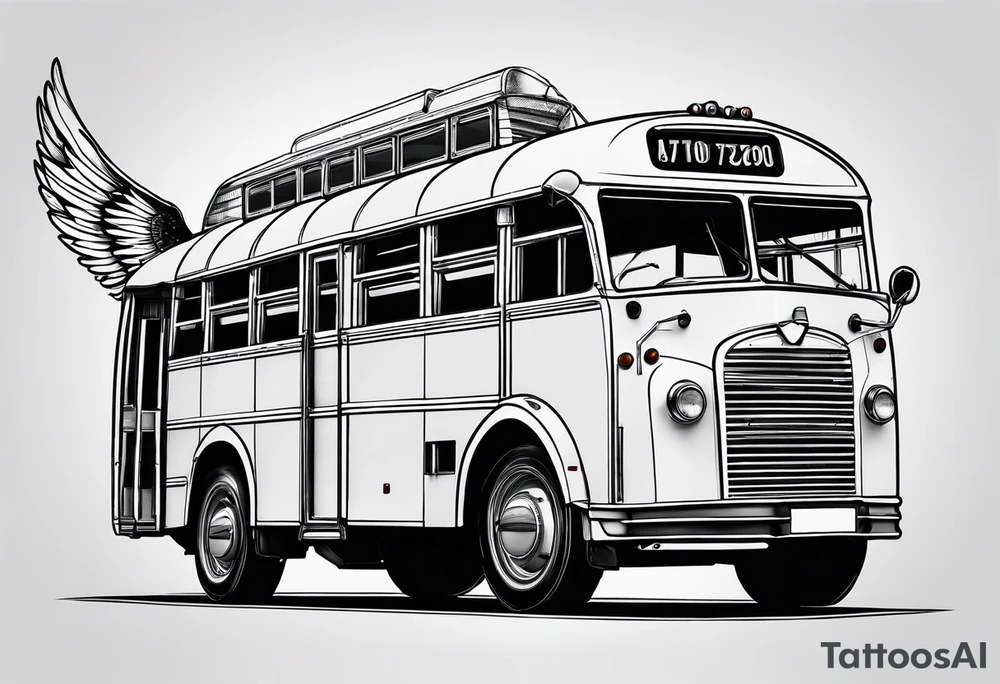 A bus with mechanical wings tattoo idea