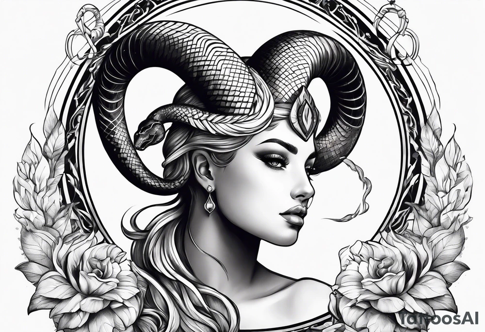 aries with snake on fire tattoo idea