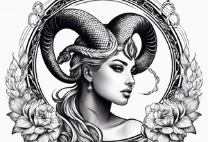 aries with snake on fire tattoo idea