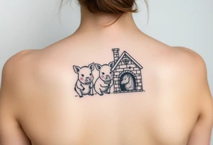 Three little pigs nursery rhyme hiding in a brick house from the big bad wolf tattoo idea