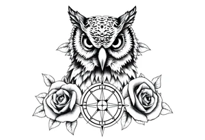 an owl,compass,roses, tattoo idea