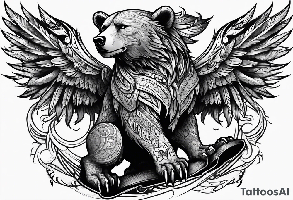 Winged bear tattoo idea