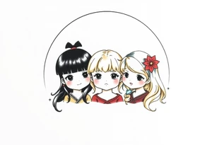 3 petites filles ( une cheveux noir et deux blondes)
sous un arc en ciel incomplet tattoo idea