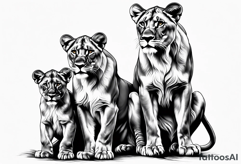 Lioness on her hind legs
 protecting her two cubs tattoo idea