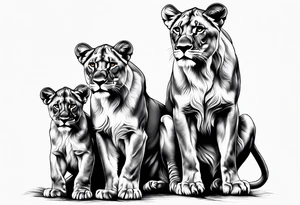 Lioness on her hind legs
 protecting her two cubs tattoo idea