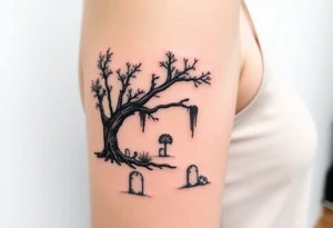 2 Oak trees with Spanish moss in a cemetery tattoo idea