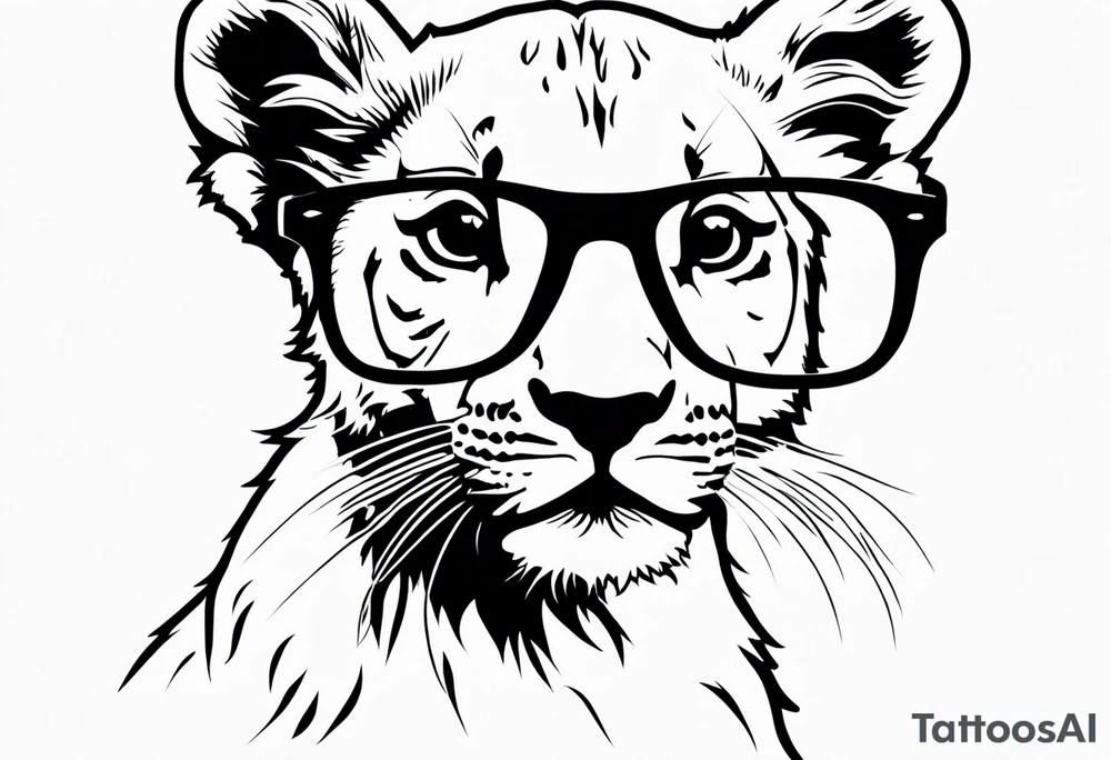 Lion cub wearing John Lennons glasses tattoo idea