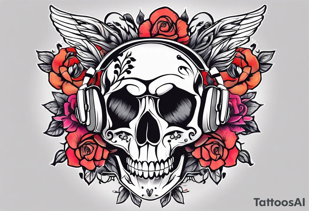 Music and flowers tattoo idea