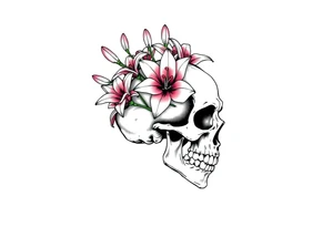 Lillies coming out of back of humanoid skull tattoo idea