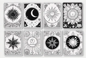 Tarot cards, whimsy, floral, sun star moon tattoo idea