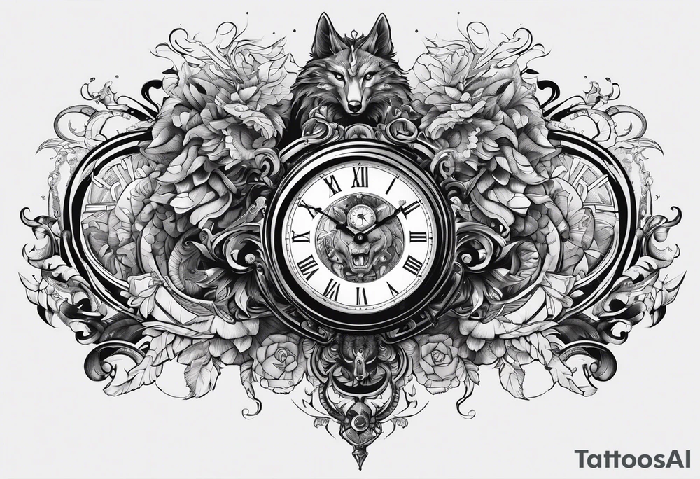 fight beasts in clock big tattoo idea