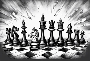 chess pieces falling down but the king remains on sold ground tattoo idea