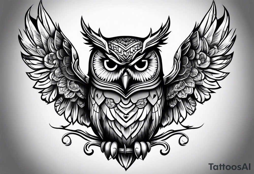 Owl with dog tags tattoo idea