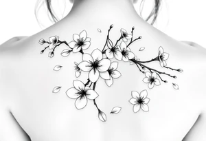 delicate cherry blossoms swirling in spring breeze with petals tattoo idea