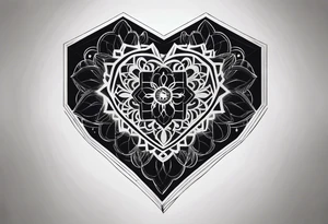 black hexagon heart with black background and god symbol tattoo idea