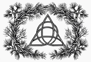 Pine branc and juniper branch forming a celtic trinity sign tattoo idea