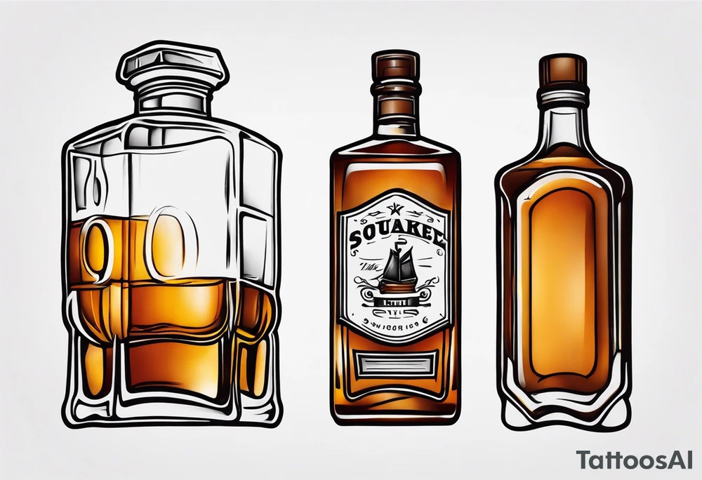 American traditional tattoo of square whiskey bottle tattoo idea