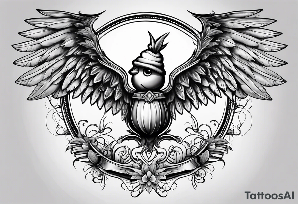 An angelic tattoo featuring an acorn with wings tattoo idea