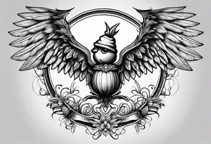 An angelic tattoo featuring an acorn with wings tattoo idea