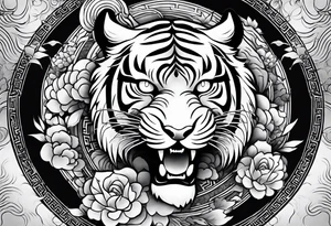 Asian Japanese Chinese style tiger twisting body for a forearm half sleeve, clouds tattoo idea