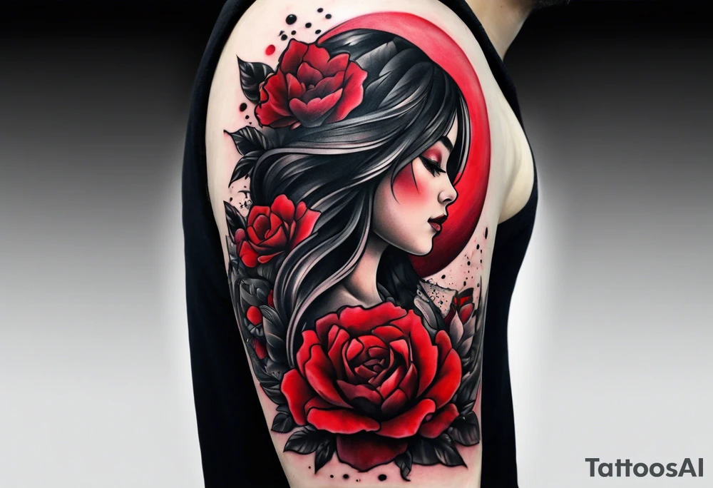 black and red childhood trauma half sleeve tattoo idea