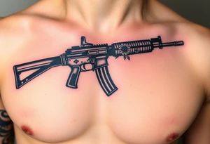 ak 47 black silhouette with floreal details tattoo idea