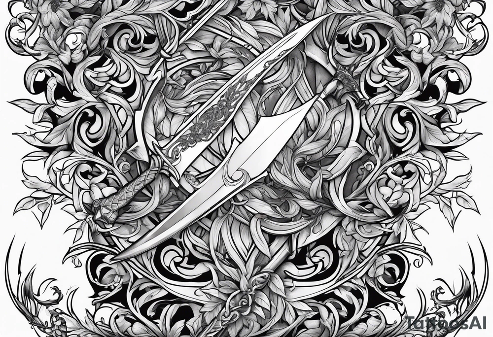 Leafy vines with sword tattoo idea