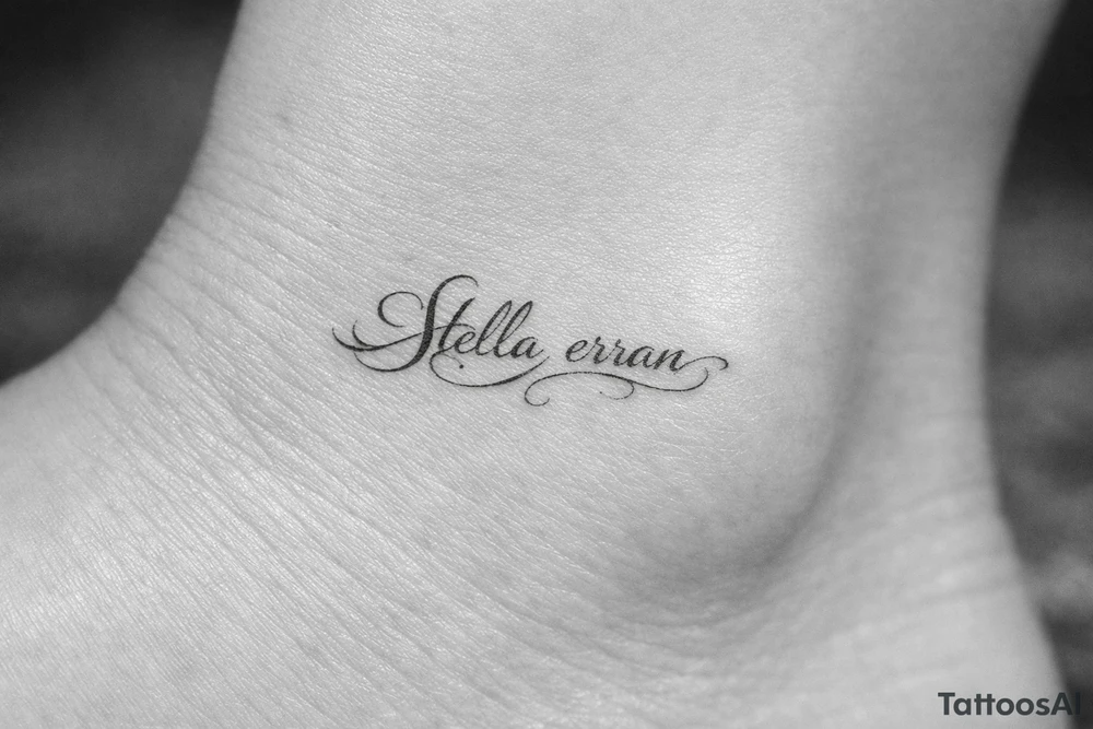 Stella erran, and then beautiful calligraphy cursive on the inner ankle and then beautiful calligraphy cursive on the inner ankle tattoo idea
