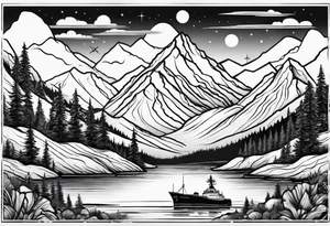 small colorado mountains and a small navy ship tattoo idea