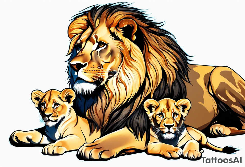 Father lion with two cub lions tattoo idea