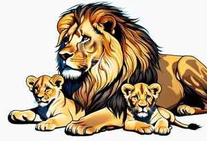 Father lion with two cub lions tattoo idea