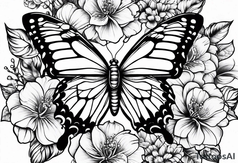 Butterflies with flowers & snake tattoo idea