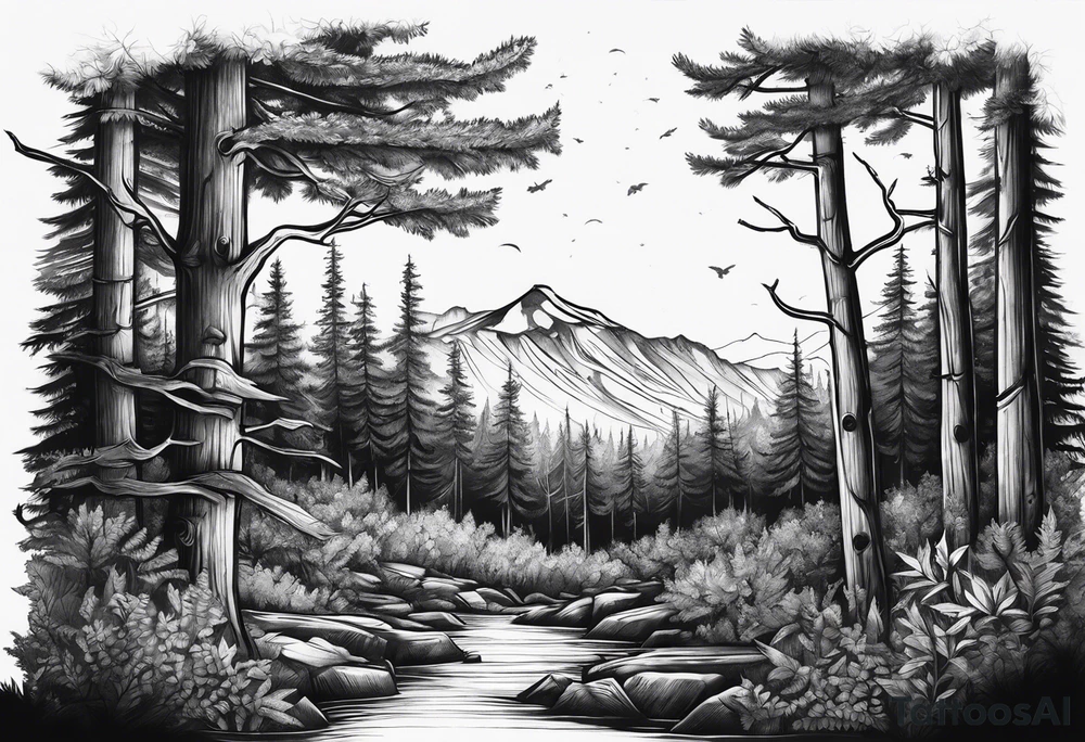 Woods inside a black band tattoo idea