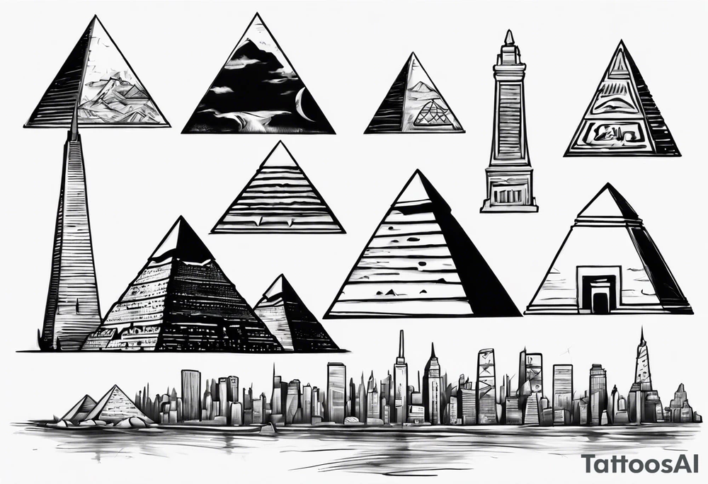 Manhattan skyline with egyptian pyramids tattoo idea