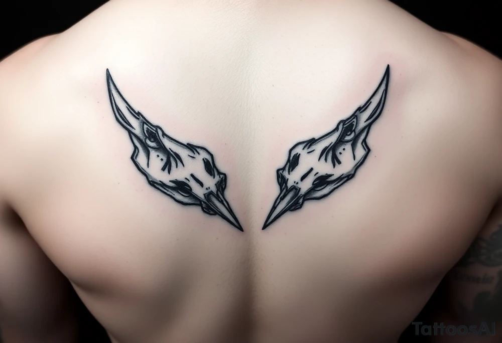 Dwa identyczne kruki pomiędzy koroną tattoo idea