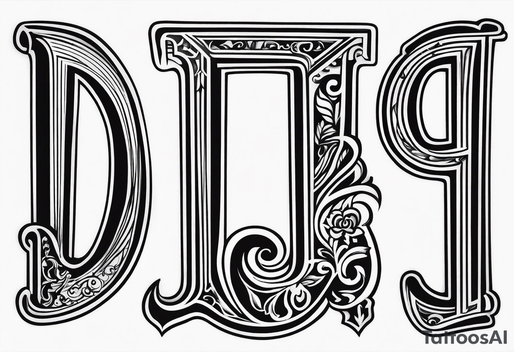 unique symbol with the letters T, A, J, W, D tattoo idea