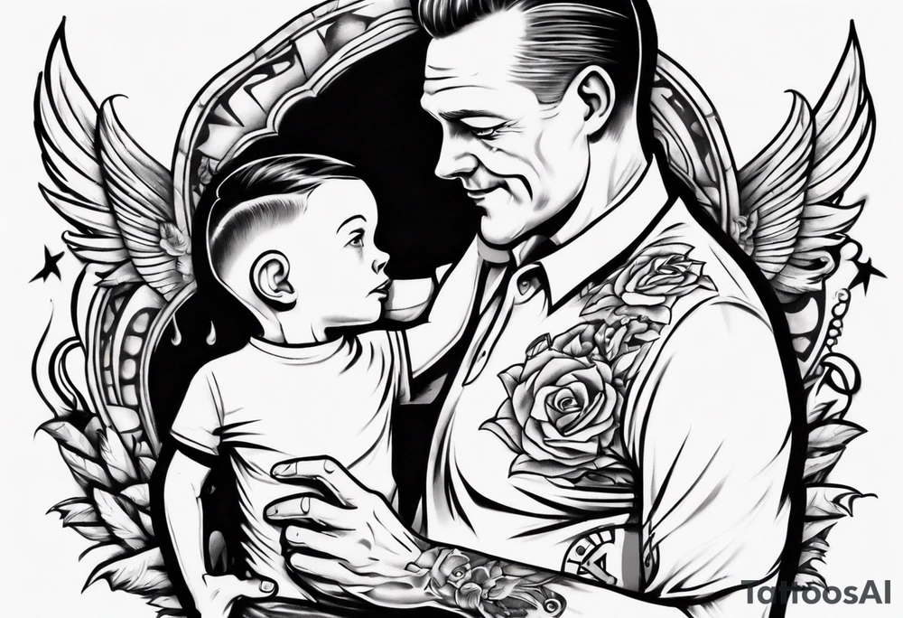 Father son shoulder ride
This tattoo would fit on a calf. tattoo idea