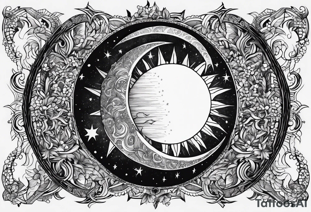 crescent moons covering half of the sun tattoo idea